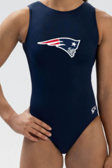 New! New England PATRIOTS Limited Edition Officially Licensed Girls' Gymnastics Leotard: GK  Navy Blue  SoftLux Nylon. FREE Scrunchie!