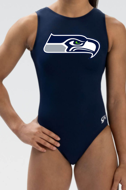 New! Seattle SEAHAWKS Limited Edition Officially Licensed Girls' Gymnastics Leotard: GK  Navy Blue  SoftLux Nylon. FREE Scrunchie!