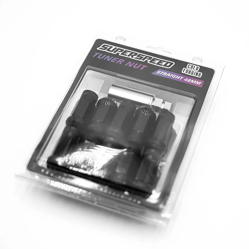 Superspeed Hex19mm Cold Forge Black Chrome Tuner Open End Lug Nut