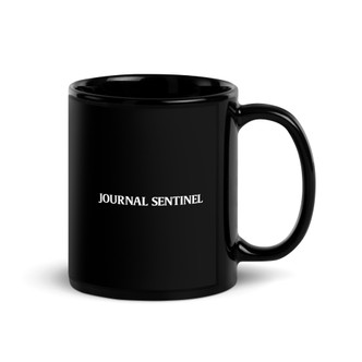 Journal Sentinel White Logo Black Glossy Mug