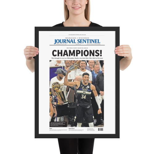 Milwaukee Bucks 2021 NBA Champions Newspaper Front Page Print - Framed