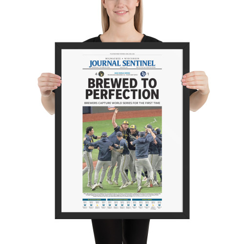 Milwaukee Brewers “Brewed to Perfection” Framed World Series Championship Front Page | Milwaukee Journal Sentinel