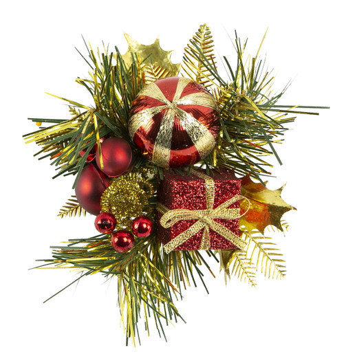 Christmas Pick Silk Ball /Parcel/Tinsel - Red x12