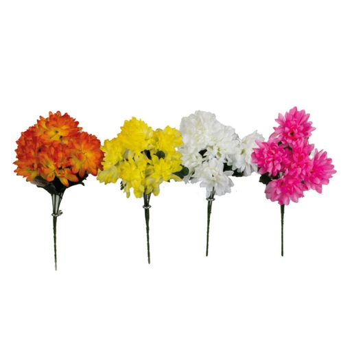  Christmas Silk Flower Chrysanthemum Assorted Bush (Pack 48) 
