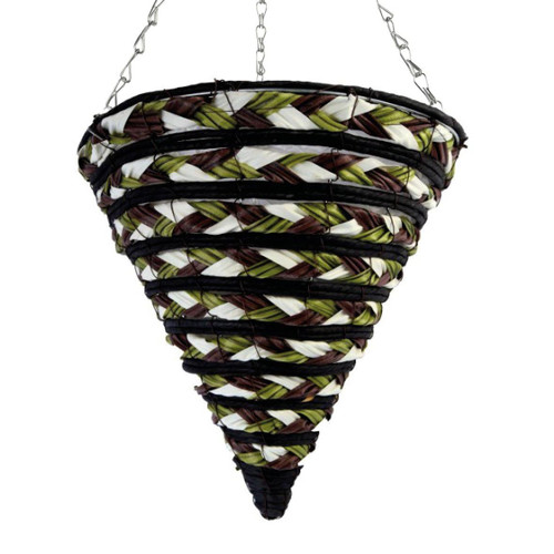 Wolds Bloom 14" Black 3 Tone Pattern Cone Hanging Baskets 