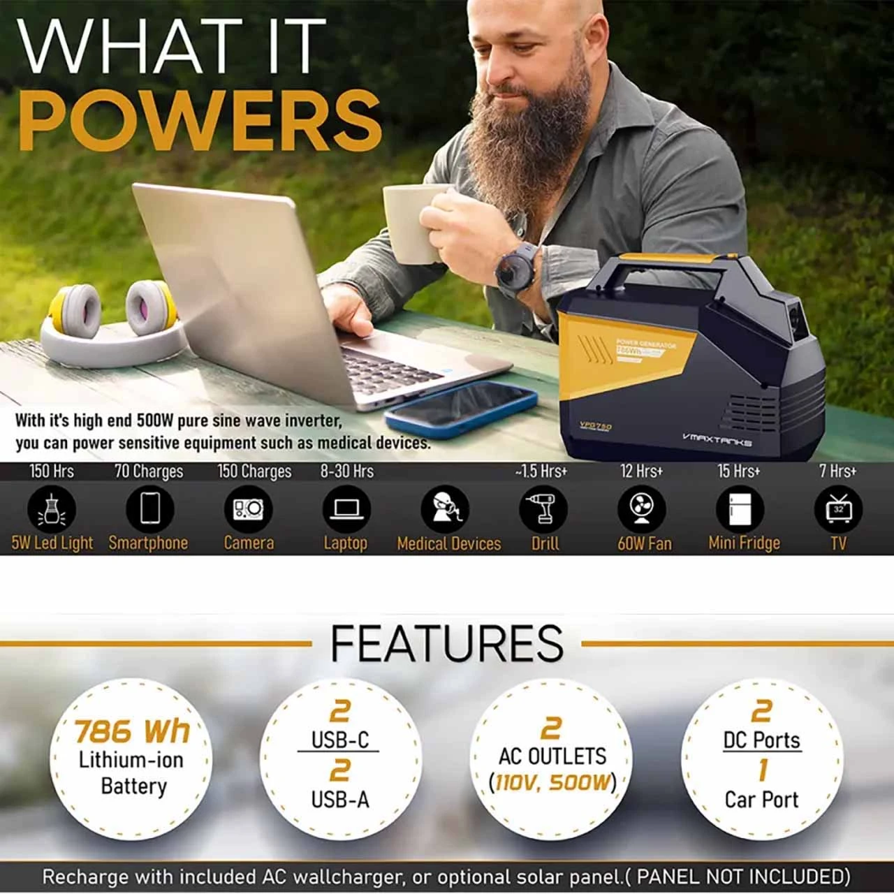 VMAX Portable Power Station 500W / 786Wh – VPG750