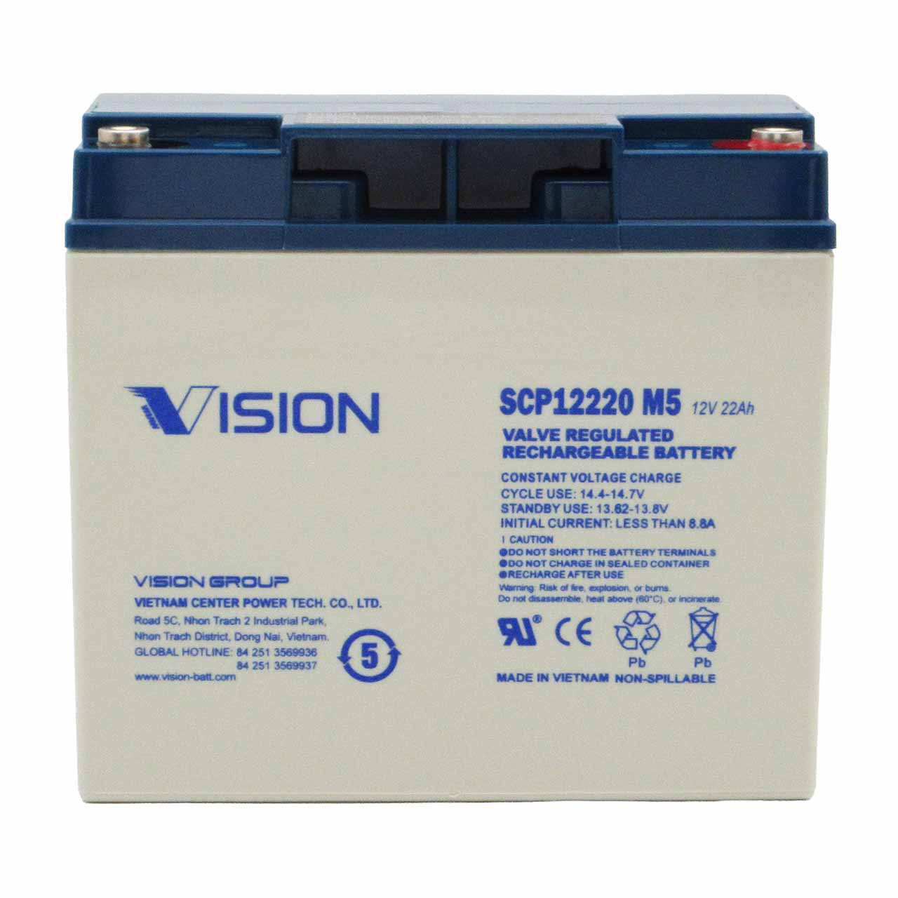 Vision 12V 22Ah UPS Battery with M5 Terminals – Replaces DURDC12-20C