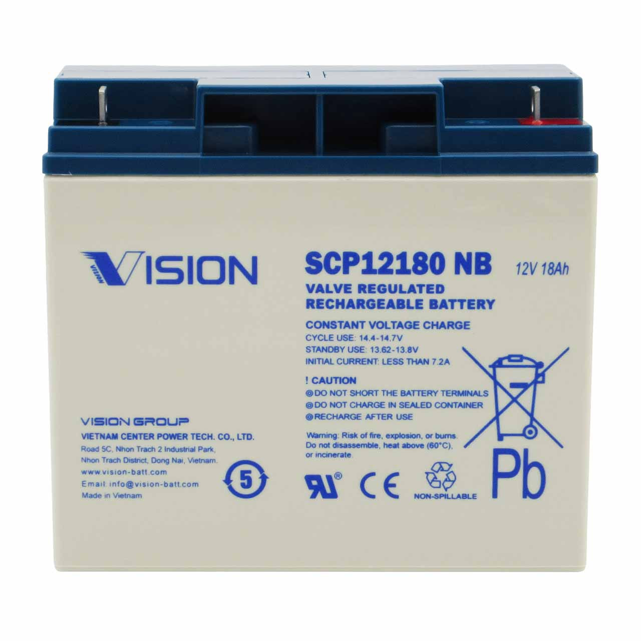 Vision 12V 18Ah UPS Battery with NB Terminals – Replaces DURA12-18NB