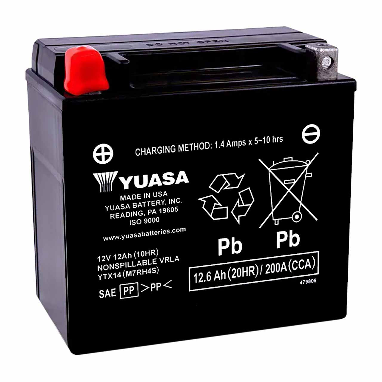 Yuasa YTX14 AGM Motorcycle Battery - Replaces ETX14 & YTX14-BS