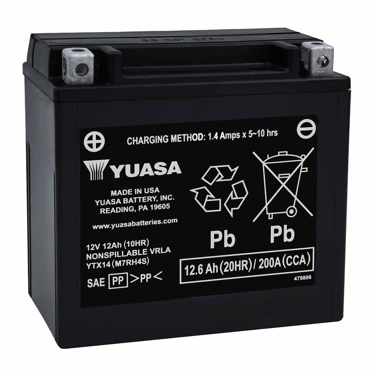 Yuasa YTX14 AGM Powersport Battery - Replaces CTX14-BS & FAYTX14