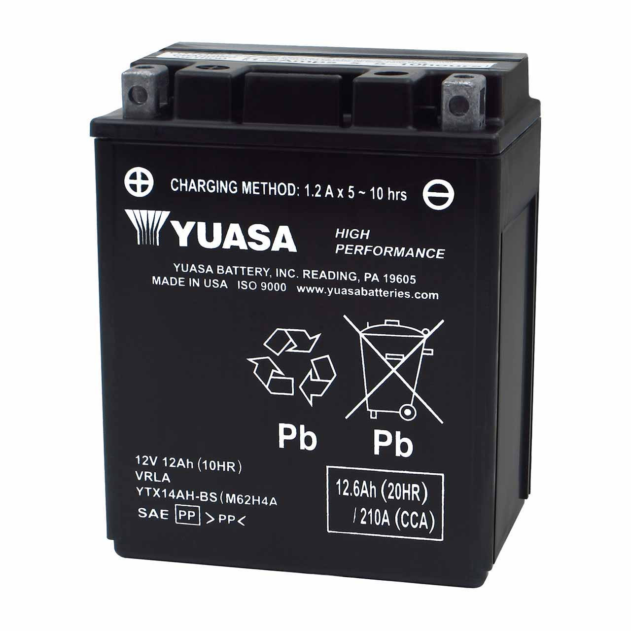 Yuasa YTX14AH-BS AGM Powersport Battery - Replaces BTX14AH & YB14A-A2
