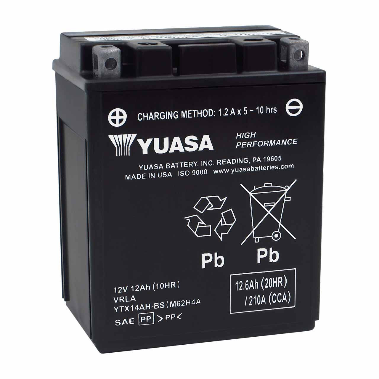 Yuasa YTX14AH-BS AGM Powersport Battery - Replaces BTX14AH & YB14A-A2