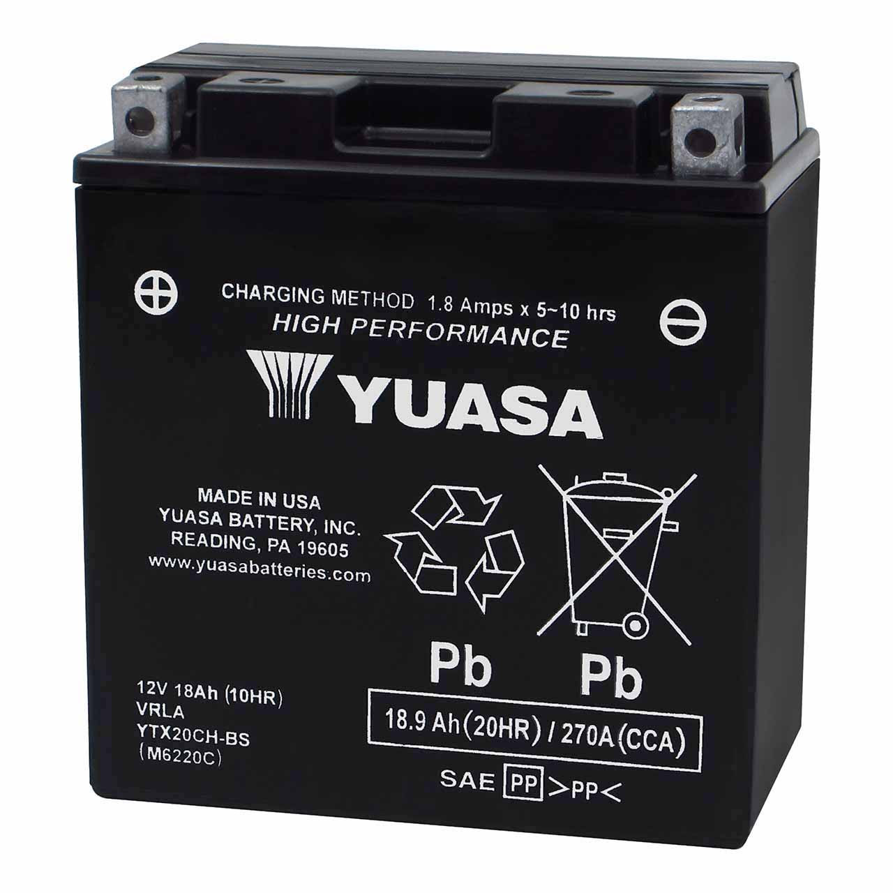 Yuasa YTX20CH AGM Powersport Battery – Replaces CTX20CH-BS