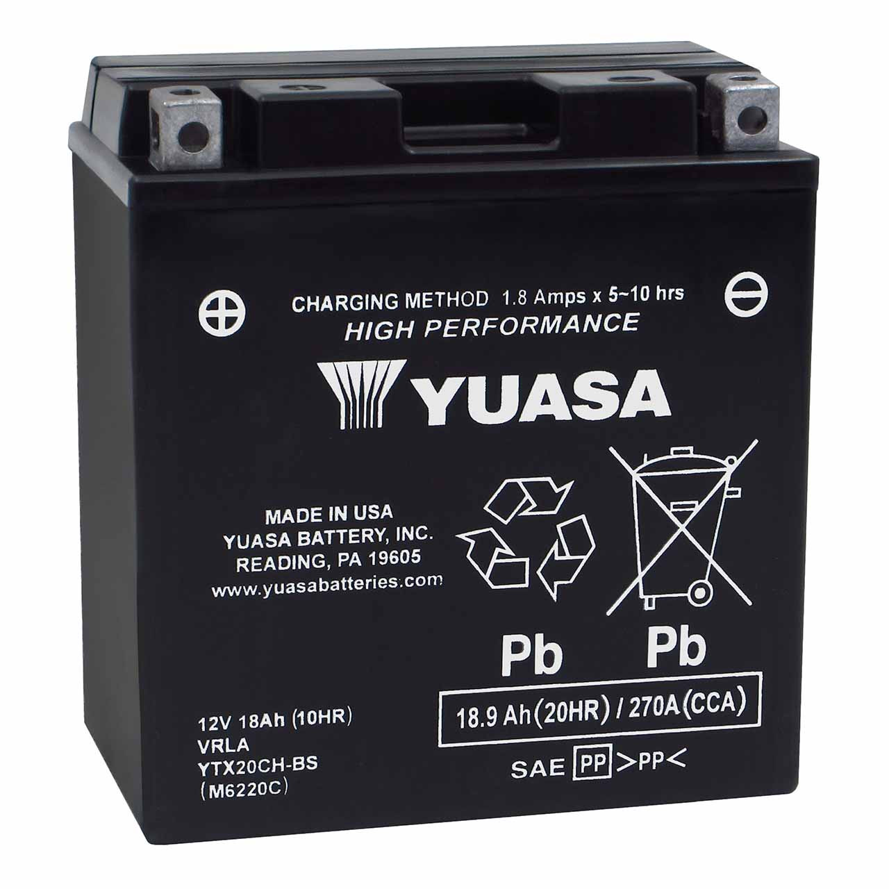 Yuasa YTX20CH AGM Powersport Battery – Replaces CTX20CH-BS