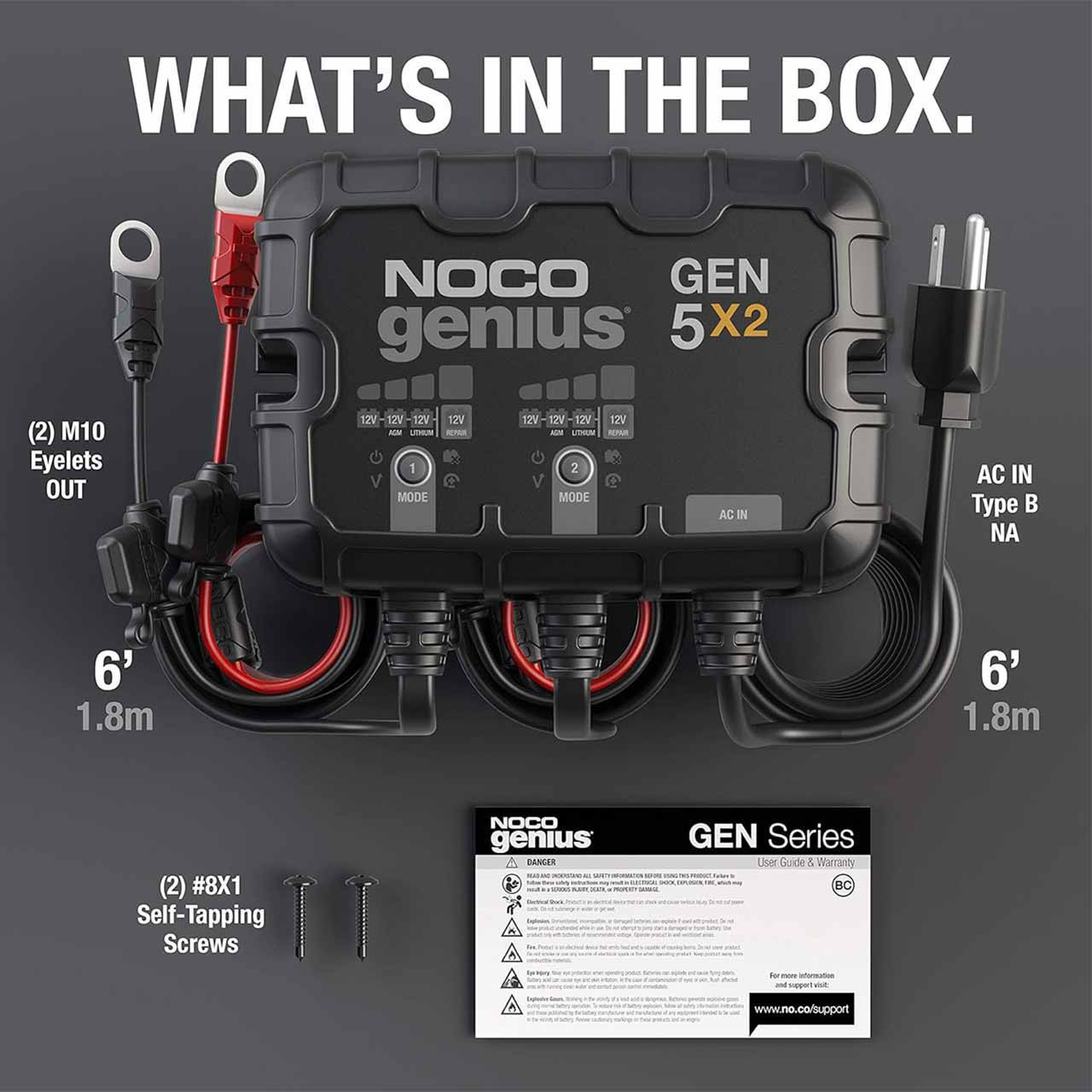 NOCO Genius GEN5X2 2-Bank Marine Battery Charger & Maintainer