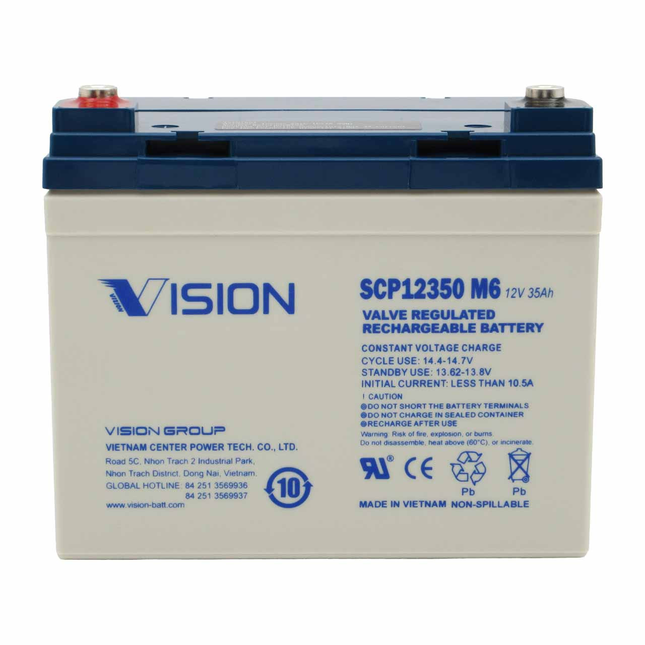 Vision 12V 35Ah UPS Battery with M6 Terminals – Replaces DURA12-35C