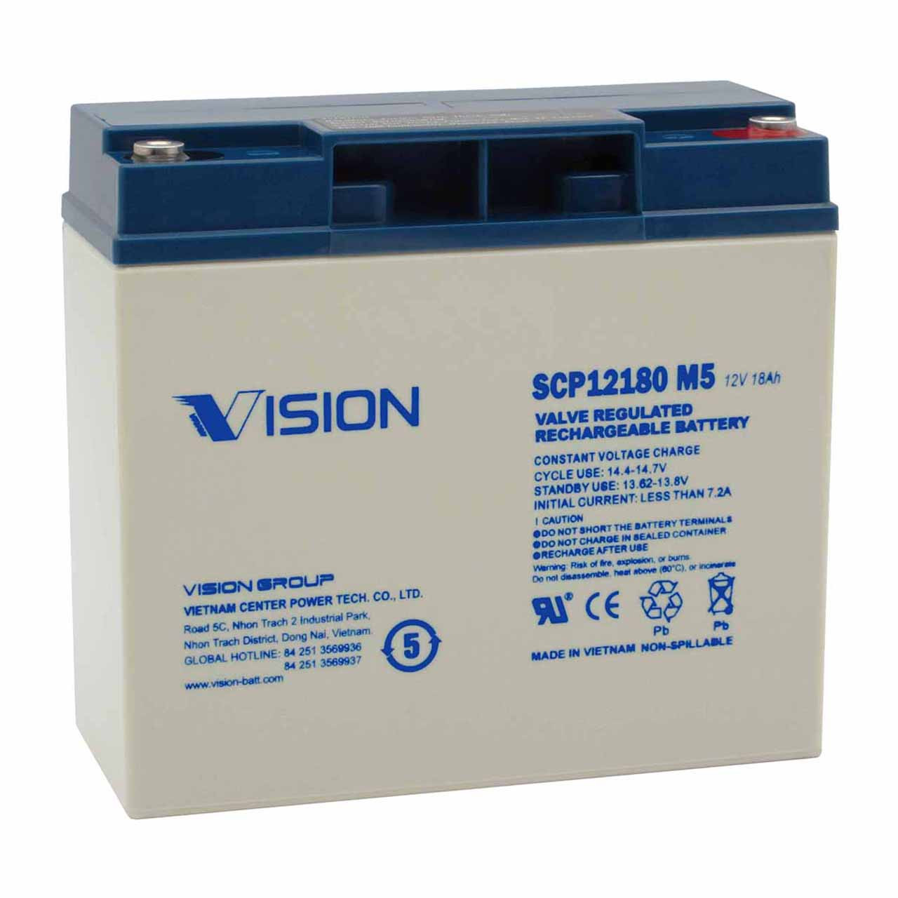 Vision 12V 18Ah UPS Battery with M5 Terminals – Replaces DURA12-18C/FR