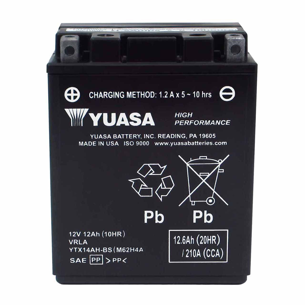Yuasa YTX14AH-BS AGM Powersport Battery - Replaces BTX14AH & YB14A-A2