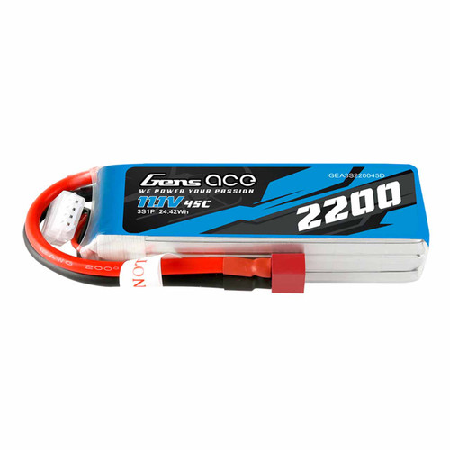 Gens Ace 2200mAh 3S LiPo Battery (Deans 45C 11.1V) GEA22003S45D / GEA22003S45D