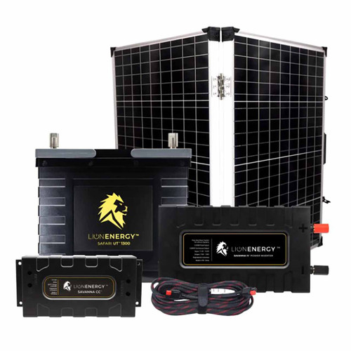 Lion Energy Off Grid Solar System w/Inverter & 105Ah 12V Lithium Battery (999RV128) | Lion Energy Solar Panel Kit