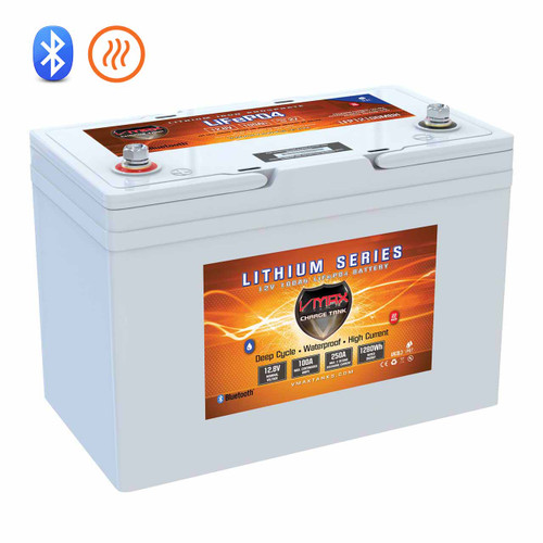 VMAX LFP12100MBH 12 Volt 100 Ah Self Heating Lithium Marine Battery with Bluetooth.