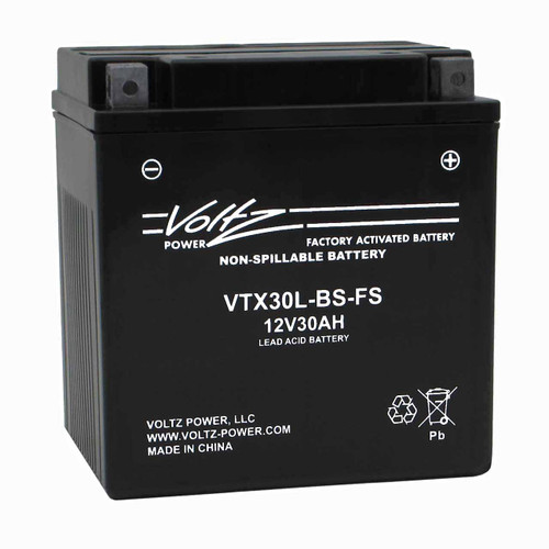Voltz VTX30L-BS-FS AGM Motorcycle Battery Replaces 4014609 and YTX30L-BS batteries.