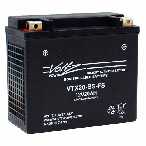 Voltz VTX20-BS-FS AGM snowmobile battery that replaces YTX20-BS and BTX20 powersport batteries