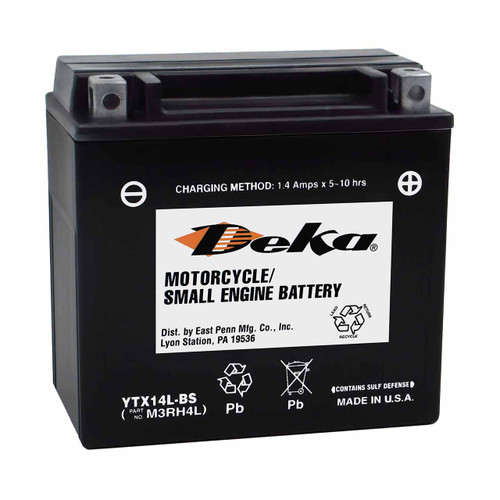 Deka YTX14L-BS AGM motorcycle battery that replaces ETX14L & BTX14L-BS powersport batteries Deka YTX14L-BS AGM motorcycle battery that replaces ETX14L & BTX14L-BS powersport batteries