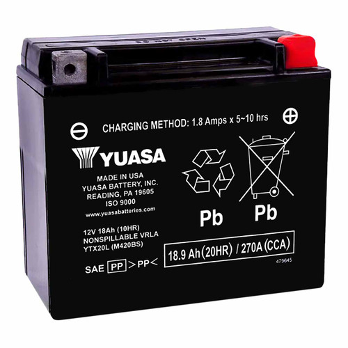 Yuasa YTX20L AGM motorcycle battery that replaces ETX20L & GYZ20L powersport batteries