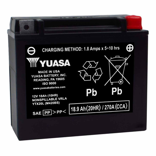 Yuasa YTX20L-BS Group 20L AGM Motorcycle Battery that Replaces CTX20L-BS Powersport Batteries