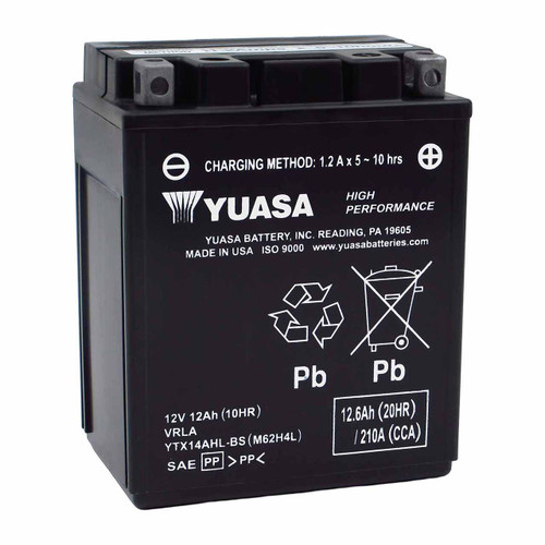 Yuasa YTX14AHL-BS Group 14AHL AGM motorcycle battery that replaces ETX15L & YB14L-A2 powersport batteries