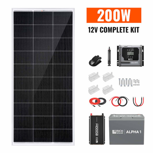 200W Complete Solar Panel Kit with 100Ah Lithium Battery & 2000W Pure Sine Wave Inverter – Rich Solar RS-CK200