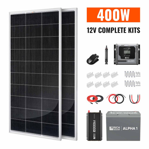 400W Complete Solar Panel Kit with 100Ah Lithium Battery & 2000W Pure Sine Wave Inverter – Rich Solar RS-CK400