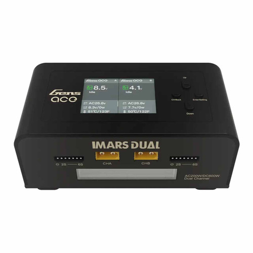 Gens Ace IMars Dual LiPo Battery Charger (2 Port 1-6S AC/DC 600W) Black - GEA200WDUAL-UB | Gens Ace Charger