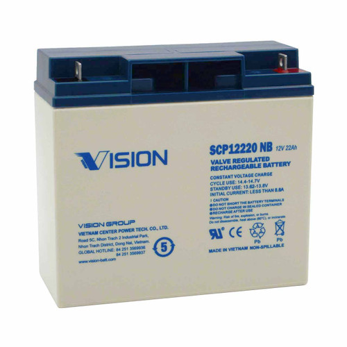 Vision 12V 22Ah AGM Battery with Nut & Bolt Terminals SCP12220 NB Replaces DURA12-18NB