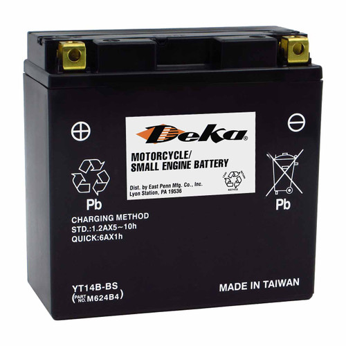 Deka YT14B-BS AGM Motorcycle Battery that replaces CT14B-4 powersport battery