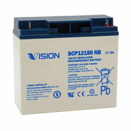 Vision 12V 18Ah AGM Battery with Nut & Bolt Terminals SCP12180 NB Replaces DURA12-18NB