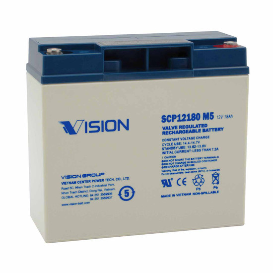 Vision 12V 18Ah AGM Battery with M5 Insert Terminals SCP12180 M5 Replaces DURA12-18C