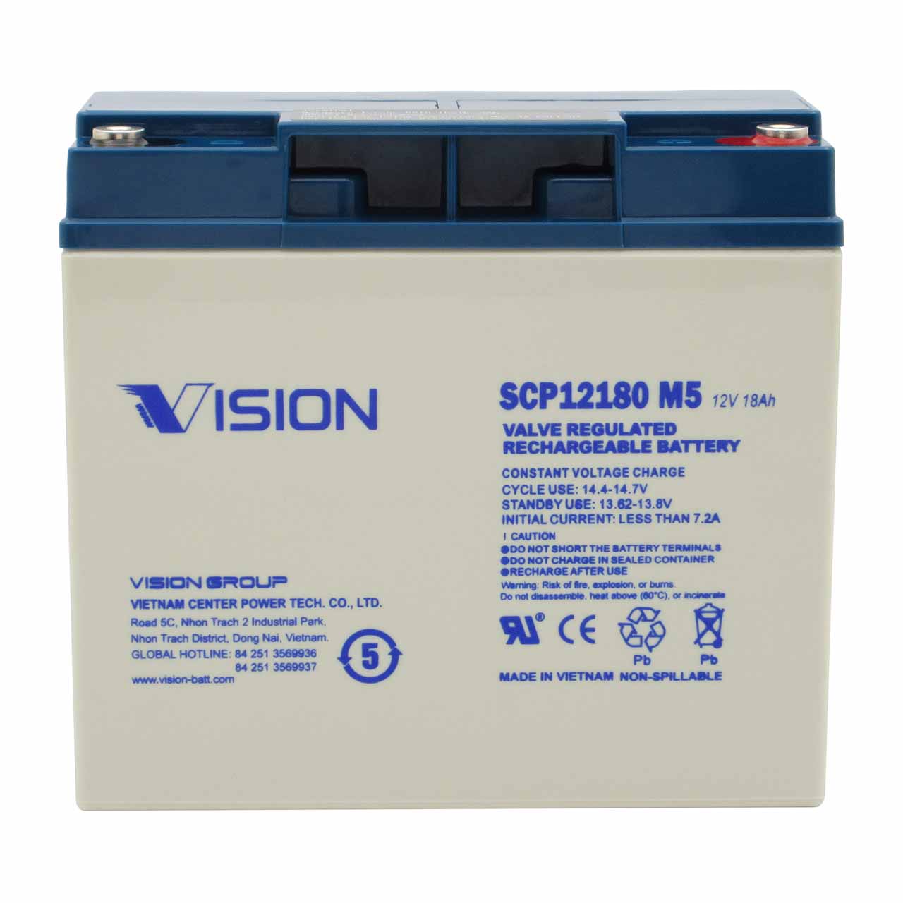 Vision 12V 18Ah UPS Battery with M5 Terminals – Replaces DURA12-18C/FR