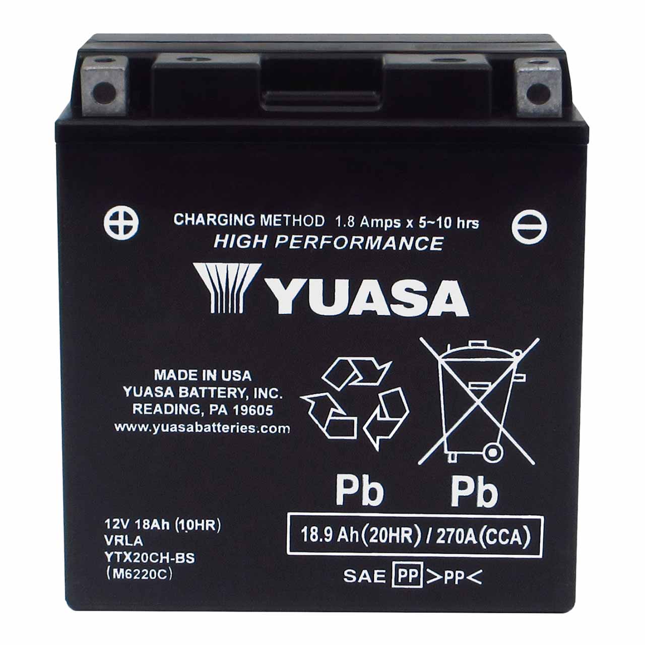 Yuasa YTX20CH AGM Powersport Battery – Replaces CTX20CH-BS