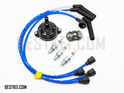 Ignition Kit - 4 Piece - Distributor Cap, Distributor Rotor, Spark Plug Wire Set, Spark Plug Set (Turbo Models) - Suzuki Carry DD51T Models - 1991-1998