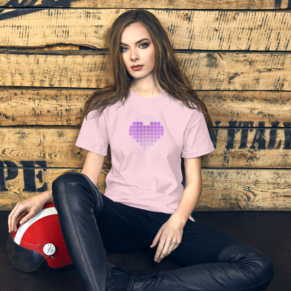Front t-shirt with the Silicon Love design by Spread Delirium on female model.