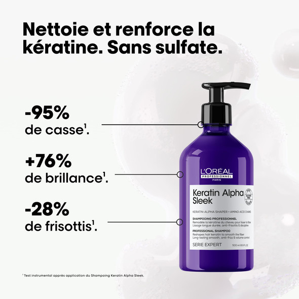 Shampooing lissant pour cheveux indisciplinés et frisottis 500 ml • Keratin Alpha Sleek