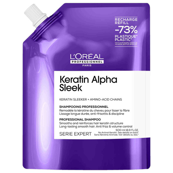 Shampooing lissant pour cheveux indisciplinés et frisottis 500 ml • recharge • Keratin Alpha Sleek