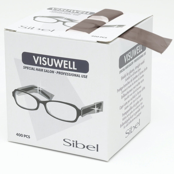 Protège-lunettes jetables Visuwell Sibel noirs pour protéger les branches des lunettes pendant la coloration, distributeur de 400 pièces