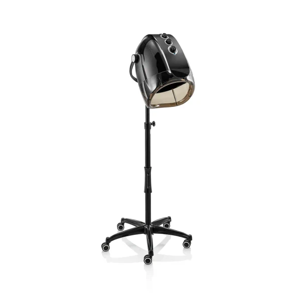 Casque de séchage professionnel Sthauer Eolo Ionic & Antistatic 1600 noir sur pied télescopique à roulettes