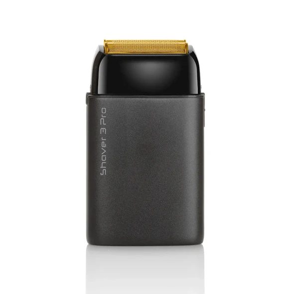 Rasoir électrique Shaver 3 Pro Sthauer noir avec trois lames flottantes dorées et accessoires de recharge