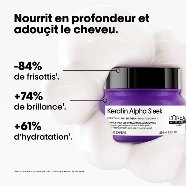 Masque lissant professionnel pour cheveux indisciplinés et frisottis • 250 ml • Keratin Alpha Sleek