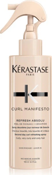 spray kérastase refresh absolu curl manifesto 190 ml – raviveur de boucles sans rinçage pour cheveux bouclés, très bouclés et crépus