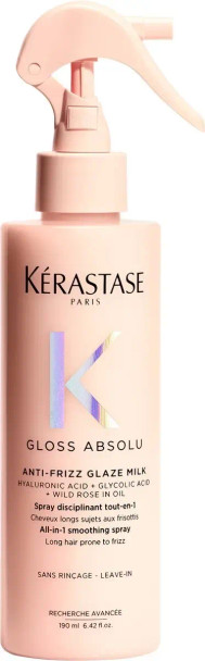 spray kérastase gloss absolu anti-frizz glaze milk 190 ml – soin lissant sans rinçage pour cheveux longs sujets aux frisottis